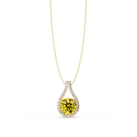 3.2 CTW Round Teardrop Halo Colorstone Pendant Necklace – Citrine Yellow – 14K Yellow Gold