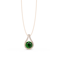 3.2 CTW Round Teardrop Halo Colorstone Pendant Necklace – Emerald Green – 14K Rose Gold