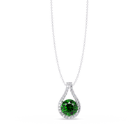 3.2 CTW Round Teardrop Halo Colorstone Pendant Necklace – Emerald Green – 14K White Gold