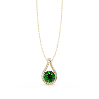 3.2 CTW Round Teardrop Halo Colorstone Pendant Necklace – Emerald Green – 14K Yellow Gold