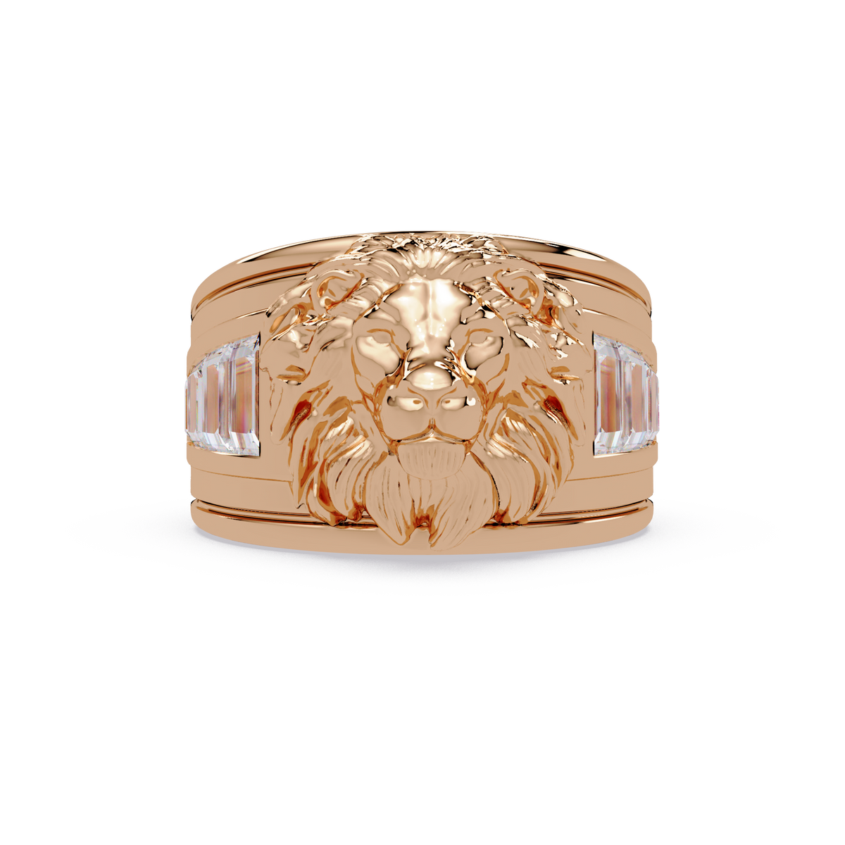 Sculptural Lion Crest Statement Ring in Rose Gold, front view – Lunéa Paris