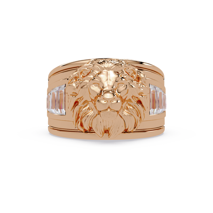 Sculptural Lion Crest Statement Ring in Rose Gold, front view – Lunéa Paris