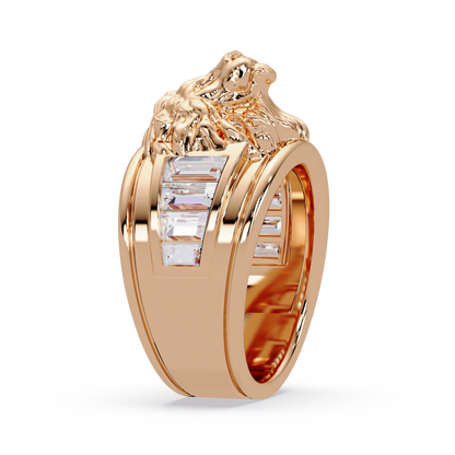 Sculptural Lion Crest Statement Ring in Rose Gold, three-quarter view – Lunéa Paris