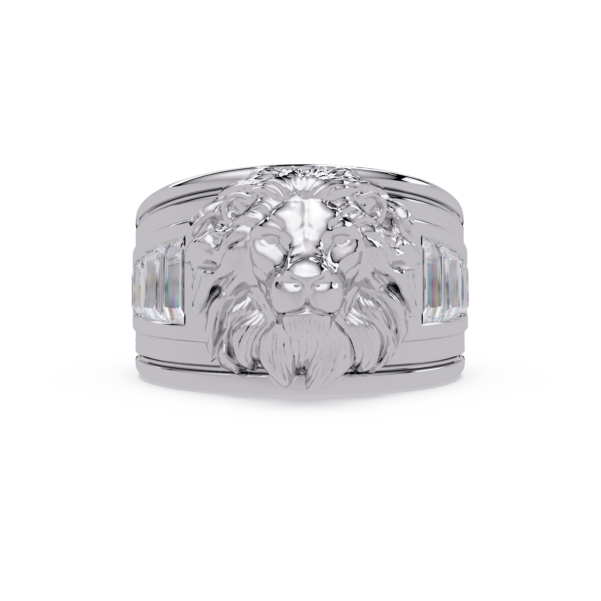 Sculptural Lion Crest Statement Ring in White Gold, front view – Lunéa Paris