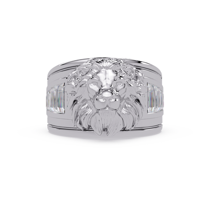 Sculptural Lion Crest Statement Ring in White Gold, front view – Lunéa Paris