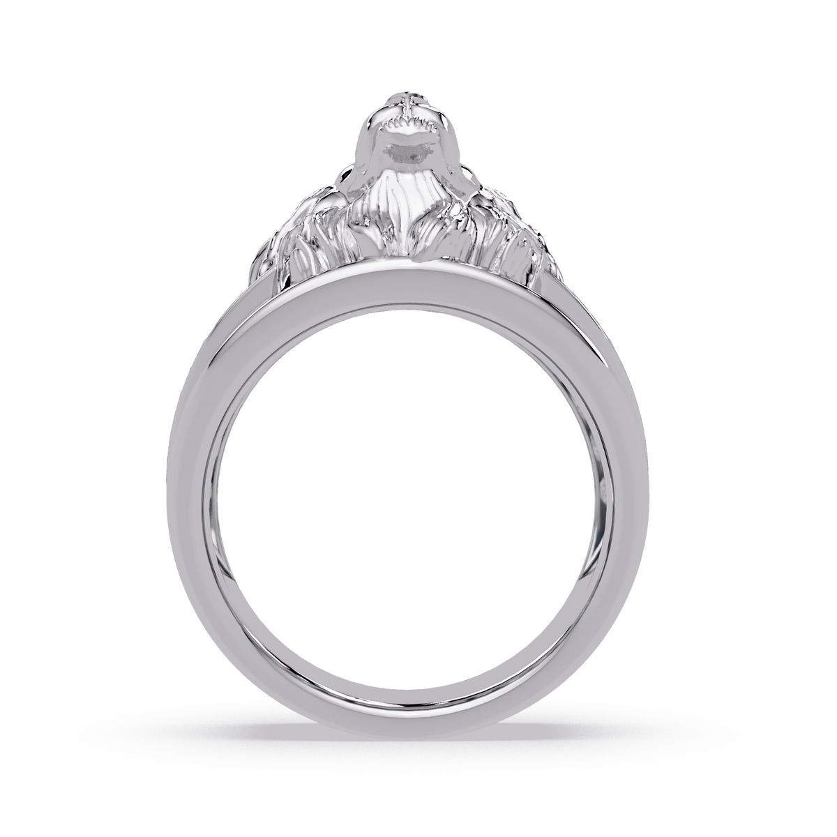 Sculptural Lion Crest Statement Ring in White Gold, side profile – Lunéa Paris
