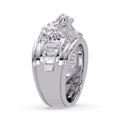 Sculptural Lion Crest Statement Ring in White Gold, three-quarter view – Lunéa Paris