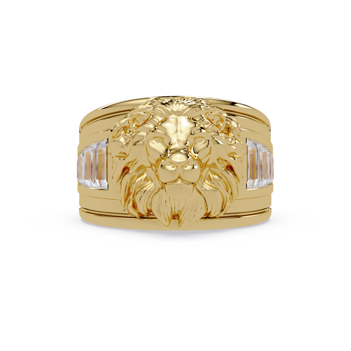 Sculptural Lion Crest Statement Ring in Yellow Gold, front view – Lunéa Paris