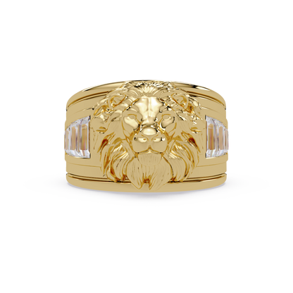 Sculptural Lion Crest Statement Ring in Yellow Gold, front view – Lunéa Paris