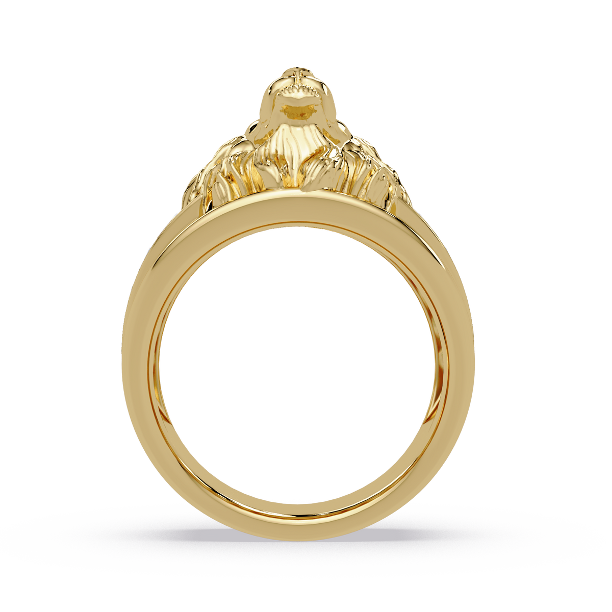 Sculptural Lion Crest Statement Ring in Yellow Gold, side profile – Lunéa Paris