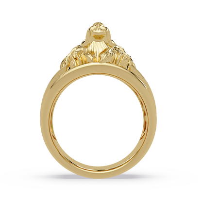 Sculptural Lion Crest Statement Ring in Yellow Gold, side profile – Lunéa Paris