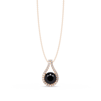 3.2 CTW Round Teardrop Halo Colorstone Pendant Necklace – Onyx – 14K Rose Gold