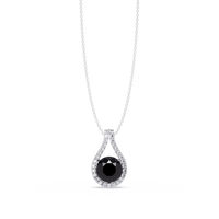 3.2 CTW Round Teardrop Halo Colorstone Pendant Necklace – Onyx – 14K White Gold