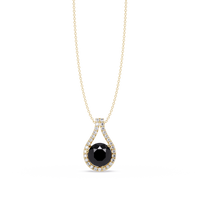 3.2 CTW Round Teardrop Halo Colorstone Pendant Necklace – Onyx – 14K Yellow Gold