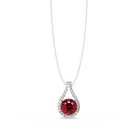 3.2 CTW Round Teardrop Halo Colorstone Pendant Necklace – Ruby Red – 14K White Gold