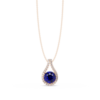 3.2 CTW Round Teardrop Halo Colorstone Pendant Necklace – Sapphire Blue – 14K Rose Gold