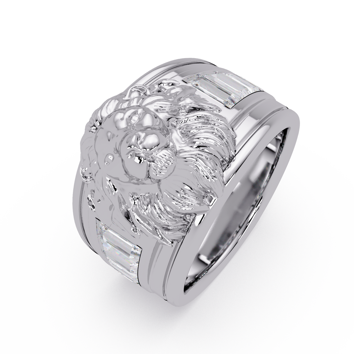 Sculptural Lion Crest Statement Ring in White Gold – Lunéa Paris