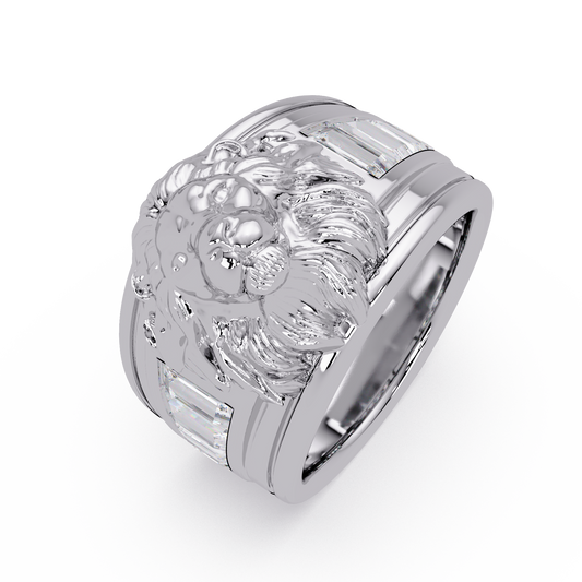 Sculptural Lion Crest Statement Ring in White Gold – Lunéa Paris