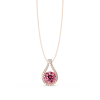 3.2 CTW Round Teardrop Halo Colorstone Pendant Necklace – Tourmaline Pink – 14K Rose Gold