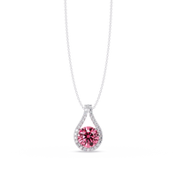3.2 CTW Round Teardrop Halo Colorstone Pendant Necklace – Tourmaline Pink – 14K White Gold