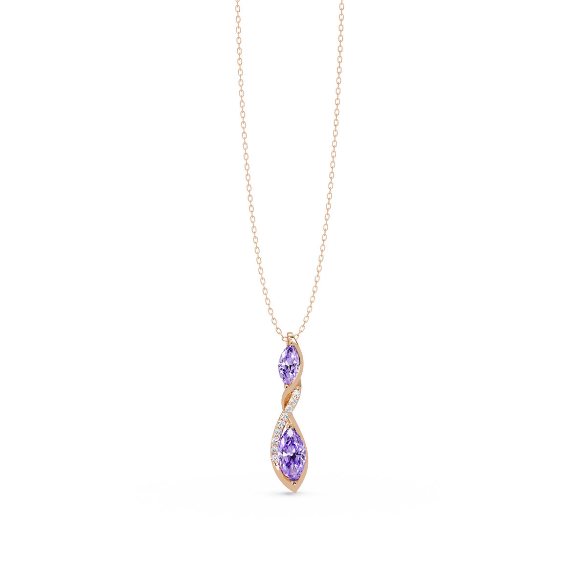 0.7 CTW Double Marquise Twist Colorstone Pendant Necklace – Amethyst Lavender – 14K Rose Gold