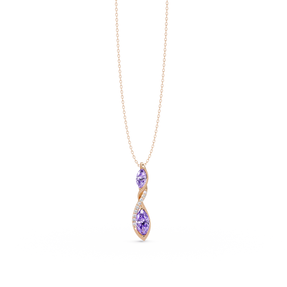 0.7 CTW Double Marquise Twist Colorstone Pendant Necklace – Amethyst Lavender – 14K Rose Gold