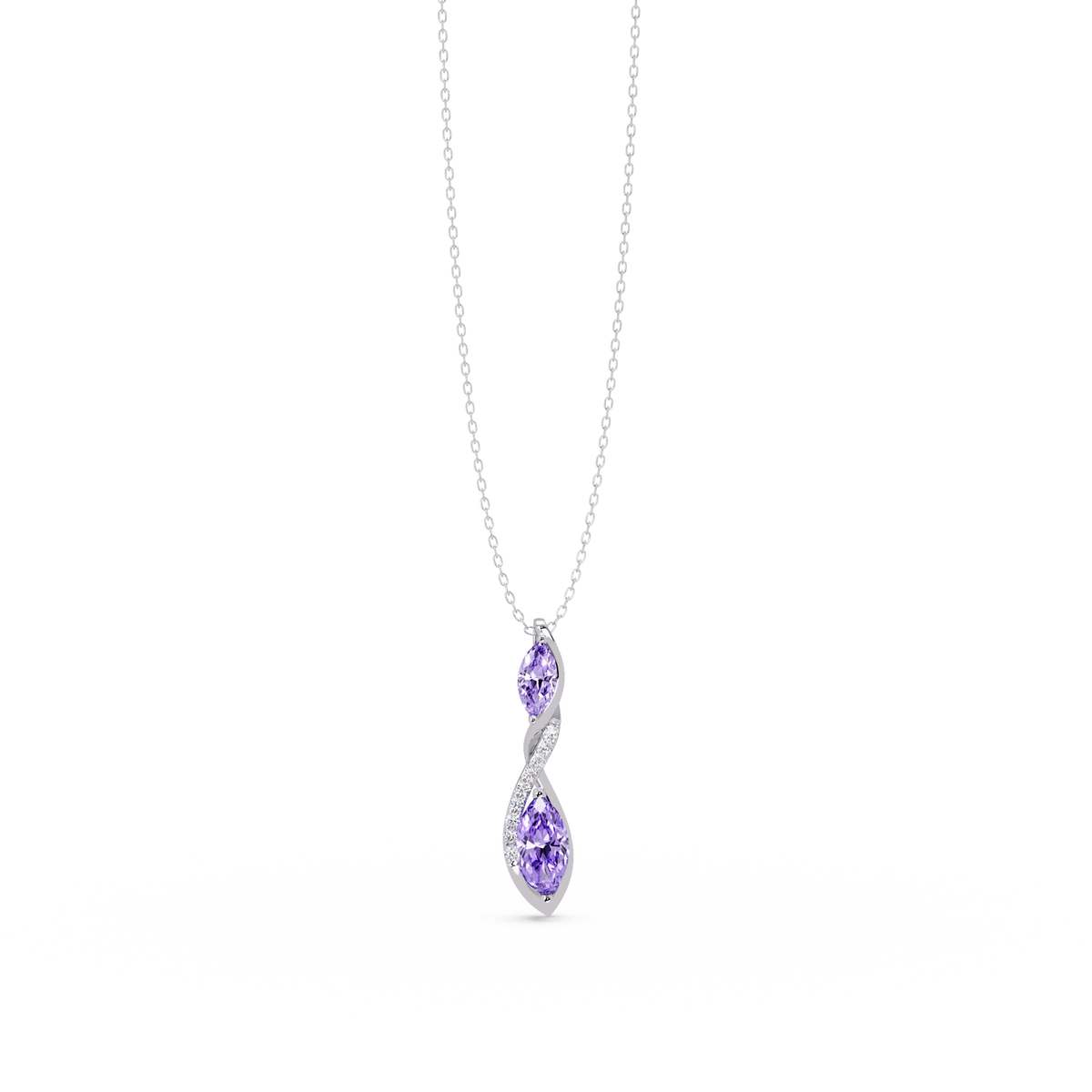 0.7 CTW Double Marquise Twist Colorstone Pendant Necklace – Amethyst Lavender – 14K White Gold