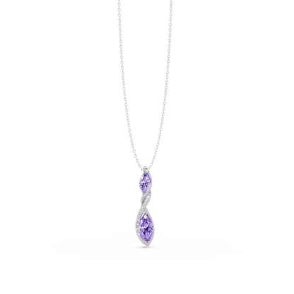 0.7 CTW Double Marquise Twist Colorstone Pendant Necklace – Amethyst Lavender – 14K White Gold