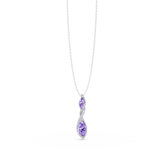 0.7 CTW Double Marquise Twist Colorstone Pendant Necklace – Amethyst Lavender – 14K White Gold
