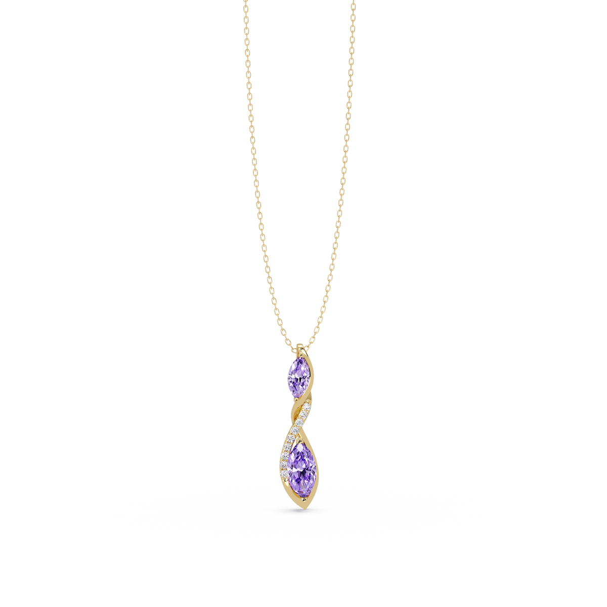 0.7 CTW Double Marquise Twist Colorstone Pendant Necklace – Amethyst Lavender – 14K Yellow Gold