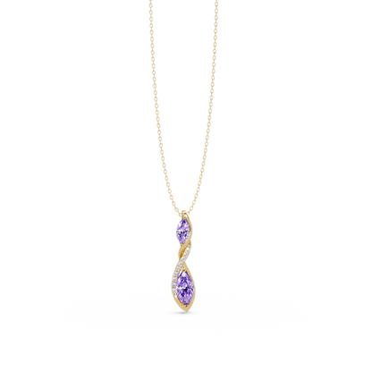 0.7 CTW Double Marquise Twist Colorstone Pendant Necklace – Amethyst Lavender – 14K Yellow Gold