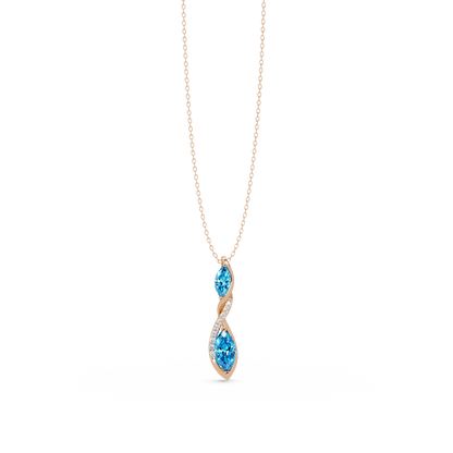0.7 CTW Double Marquise Twist Colorstone Pendant Necklace – Aquamarine Sky Blue – 14K Rose Gold