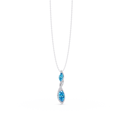 0.7 CTW Double Marquise Twist Colorstone Pendant Necklace – Aquamarine Sky Blue – 14K White Gold