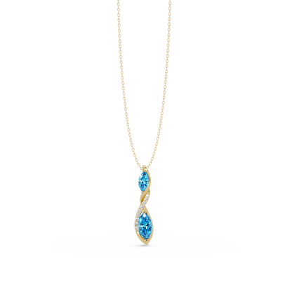 0.7 CTW Double Marquise Twist Colorstone Pendant Necklace – Aquamarine Sky Blue – 14K Yellow Gold