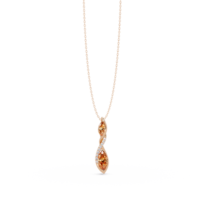 0.7 CTW Double Marquise Twist Colorstone Pendant Necklace – Champagne Topaz Amber – 14K Rose Gold