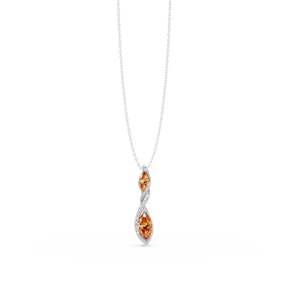 0.7 CTW Double Marquise Twist Colorstone Pendant Necklace – Champagne Topaz Amber – 14K White Gold