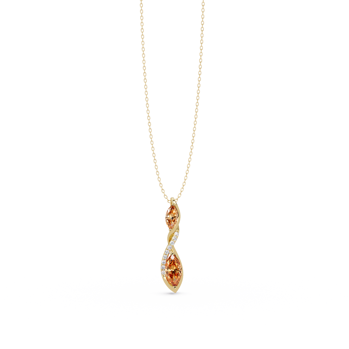 0.7 CTW Double Marquise Twist Colorstone Pendant Necklace – Champagne Topaz Amber – 14K Yellow Gold