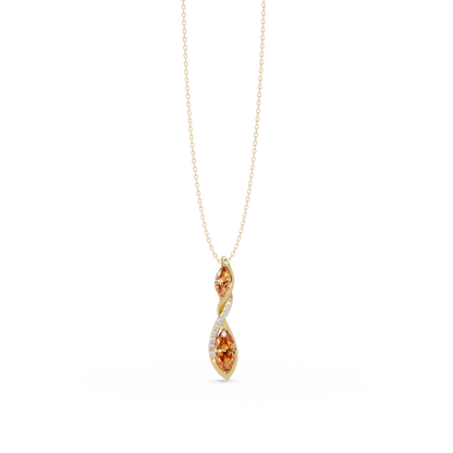 0.7 CTW Double Marquise Twist Colorstone Pendant Necklace – Champagne Topaz Amber – 14K Yellow Gold