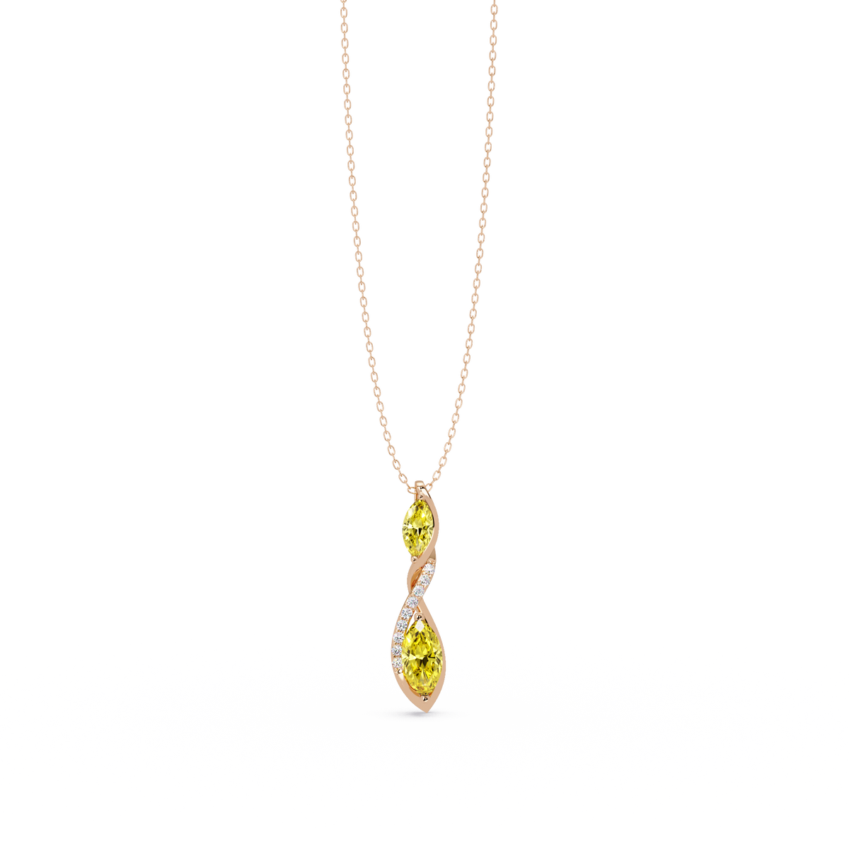 0.7 CTW Double Marquise Twist Colorstone Pendant Necklace – Citrine Lemon Yellow – 14K Rose Gold