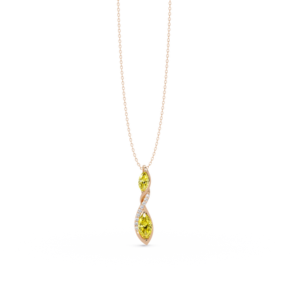 0.7 CTW Double Marquise Twist Colorstone Pendant Necklace – Citrine Lemon Yellow – 14K Rose Gold