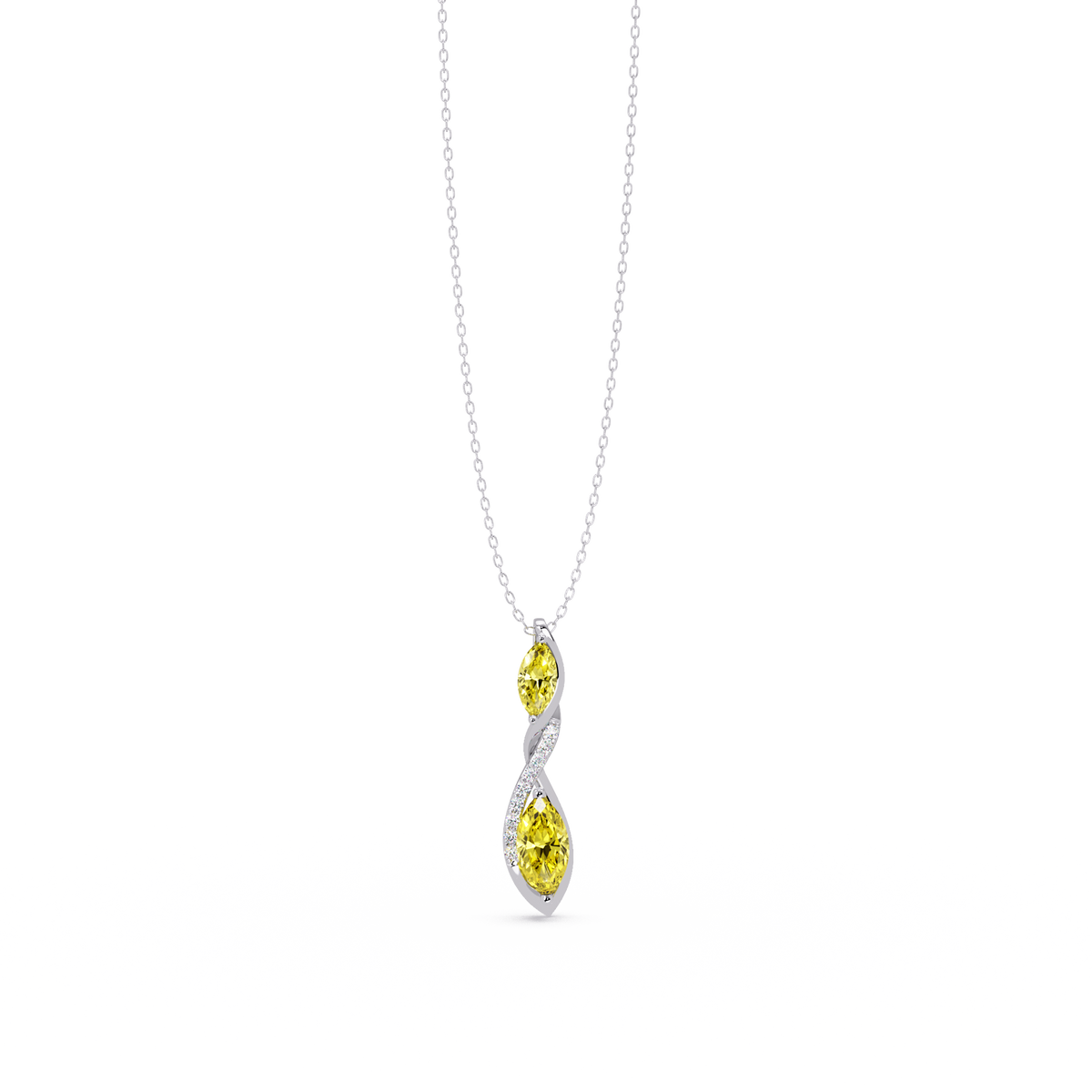 0.7 CTW Double Marquise Twist Colorstone Pendant Necklace – Citrine Lemon Yellow – 14K White Gold
