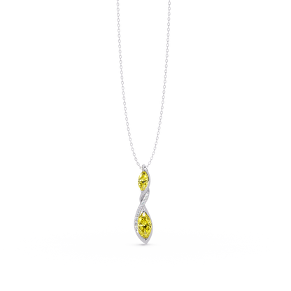 0.7 CTW Double Marquise Twist Colorstone Pendant Necklace – Citrine Lemon Yellow – 14K White Gold