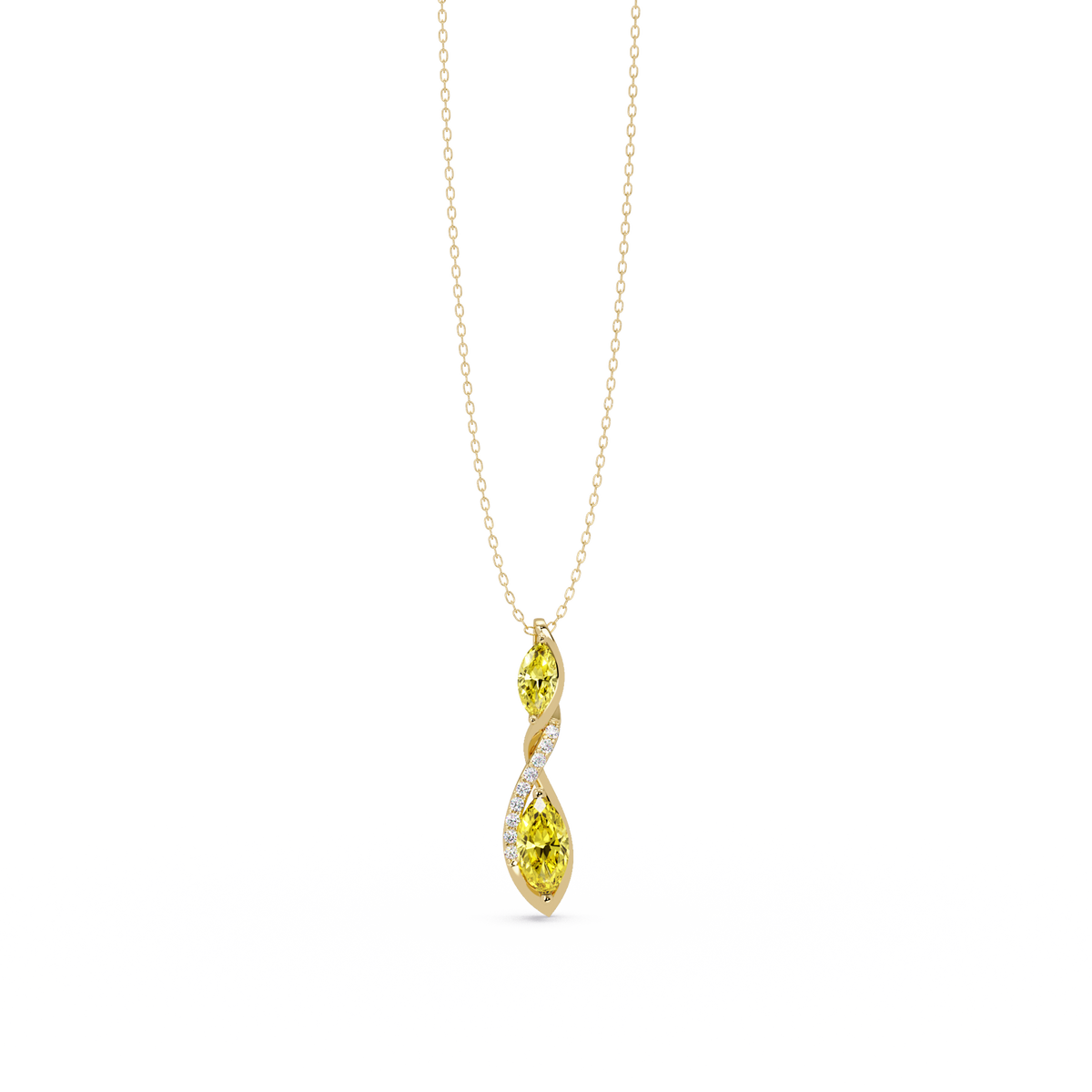 0.7 CTW Double Marquise Twist Colorstone Pendant Necklace – Citrine Lemon Yellow – 14K Yellow Gold