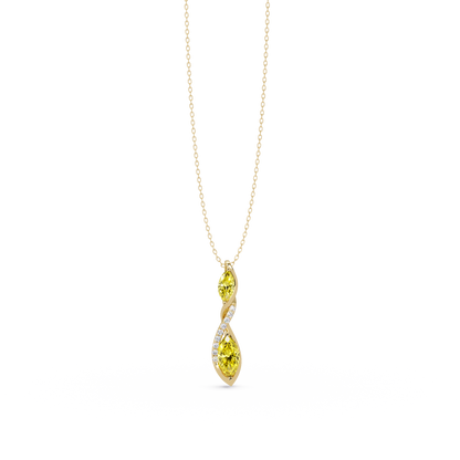 0.7 CTW Double Marquise Twist Colorstone Pendant Necklace – Citrine Lemon Yellow – 14K Yellow Gold