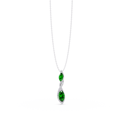 0.7 CTW Double Marquise Twist Colorstone Pendant Necklace – Emerald Deep Green – 14K White Gold