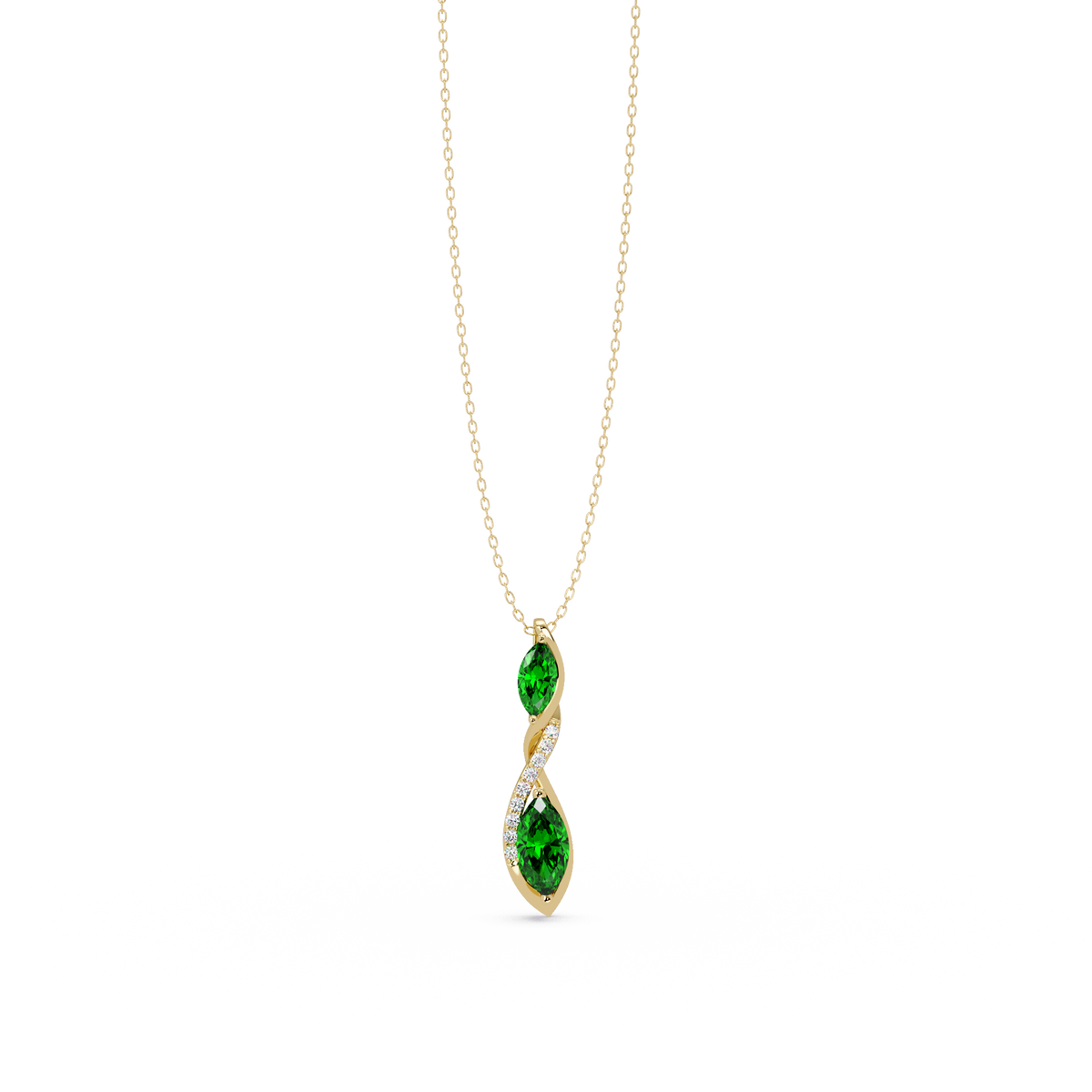0.7 CTW Double Marquise Twist Colorstone Pendant Necklace – Emerald Deep Green – 14K Yellow Gold