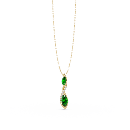 0.7 CTW Double Marquise Twist Colorstone Pendant Necklace – Emerald Deep Green – 14K Yellow Gold