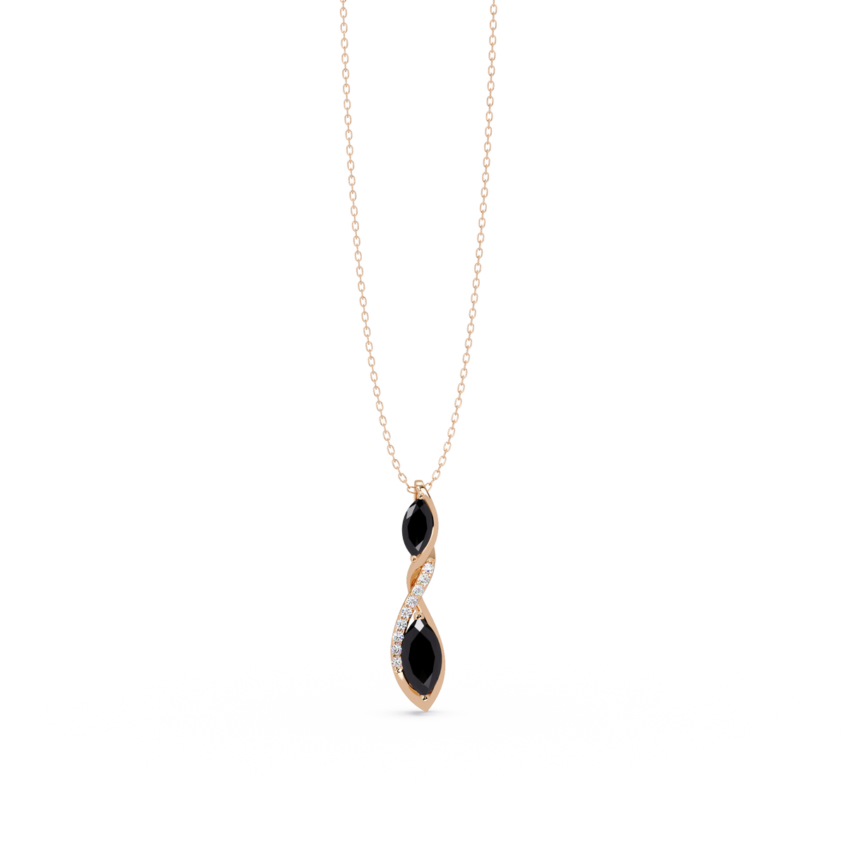 0.7 CTW Double Marquise Twist Colorstone Pendant Necklace – Onyx Black – 14K Rose Gold