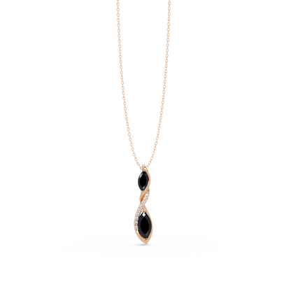 0.7 CTW Double Marquise Twist Colorstone Pendant Necklace – Onyx Black – 14K Rose Gold