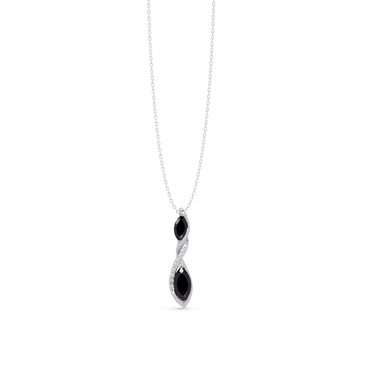 0.7 CTW Double Marquise Twist Colorstone Pendant Necklace – Onyx Black – 14K White Gold